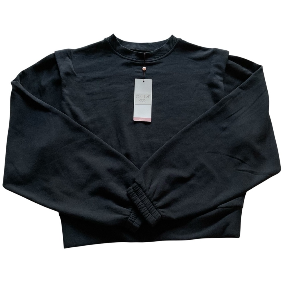 CALIA Extended Shoulder Pullover Sweatshirt Journey Collection Pure Black Sz XS